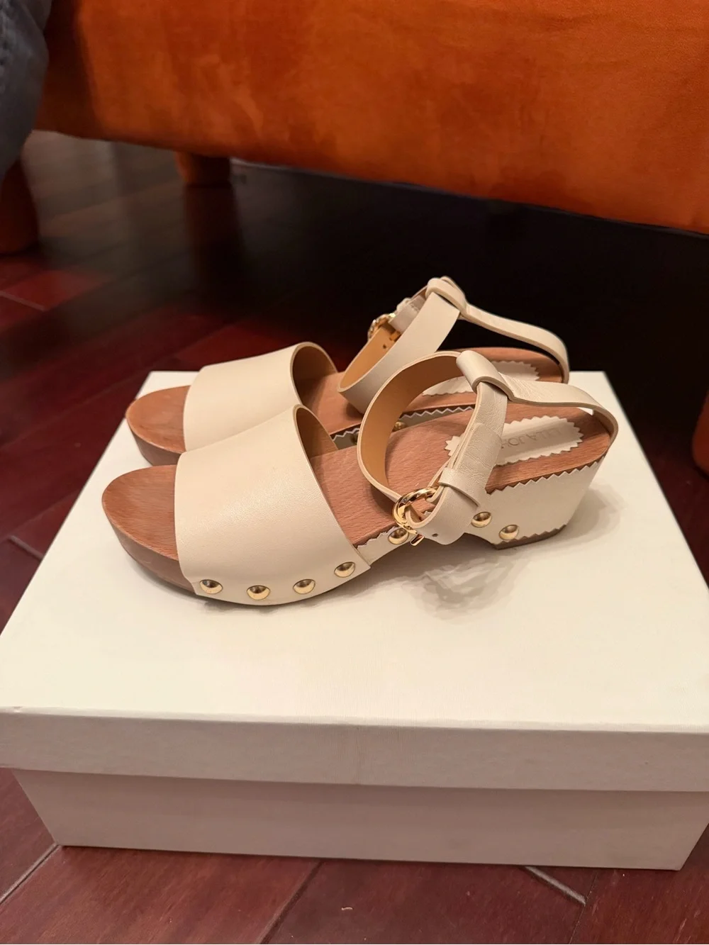 Ulla Johnson Cream Studded Leather Wedge Sandals